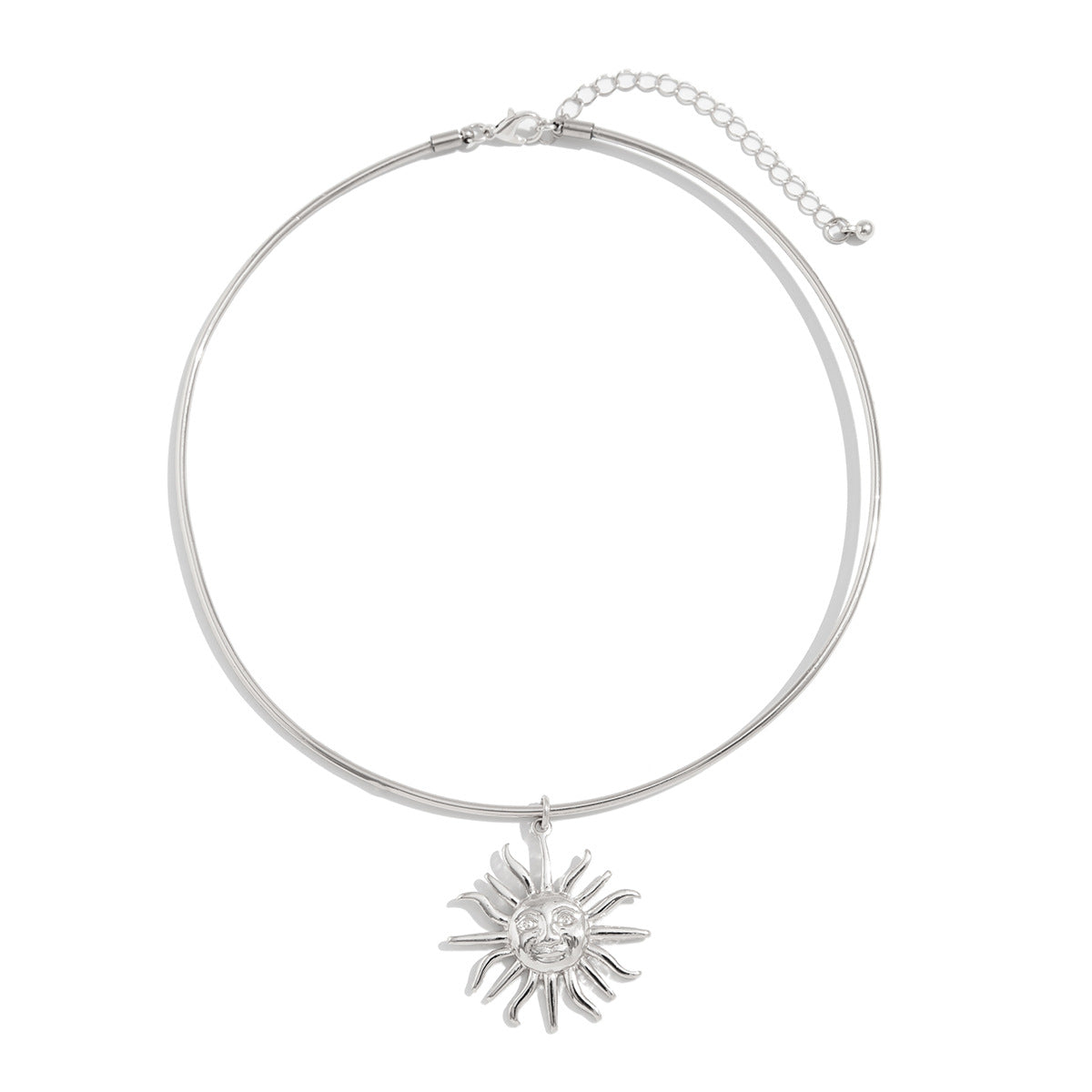 Collar Gargantilla Minimalista de Aleación de Zinc con Colgante de Sol Geométrico y Borla para Mujer