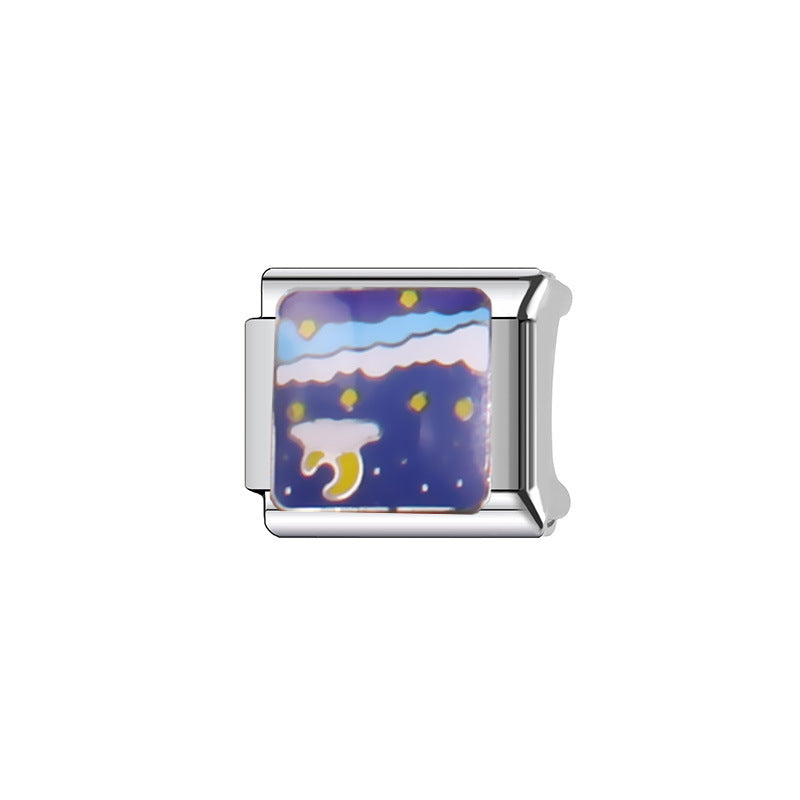 Elegant Stainless Steel Modular Charm Bar Bracelet with Moon and Star Elements