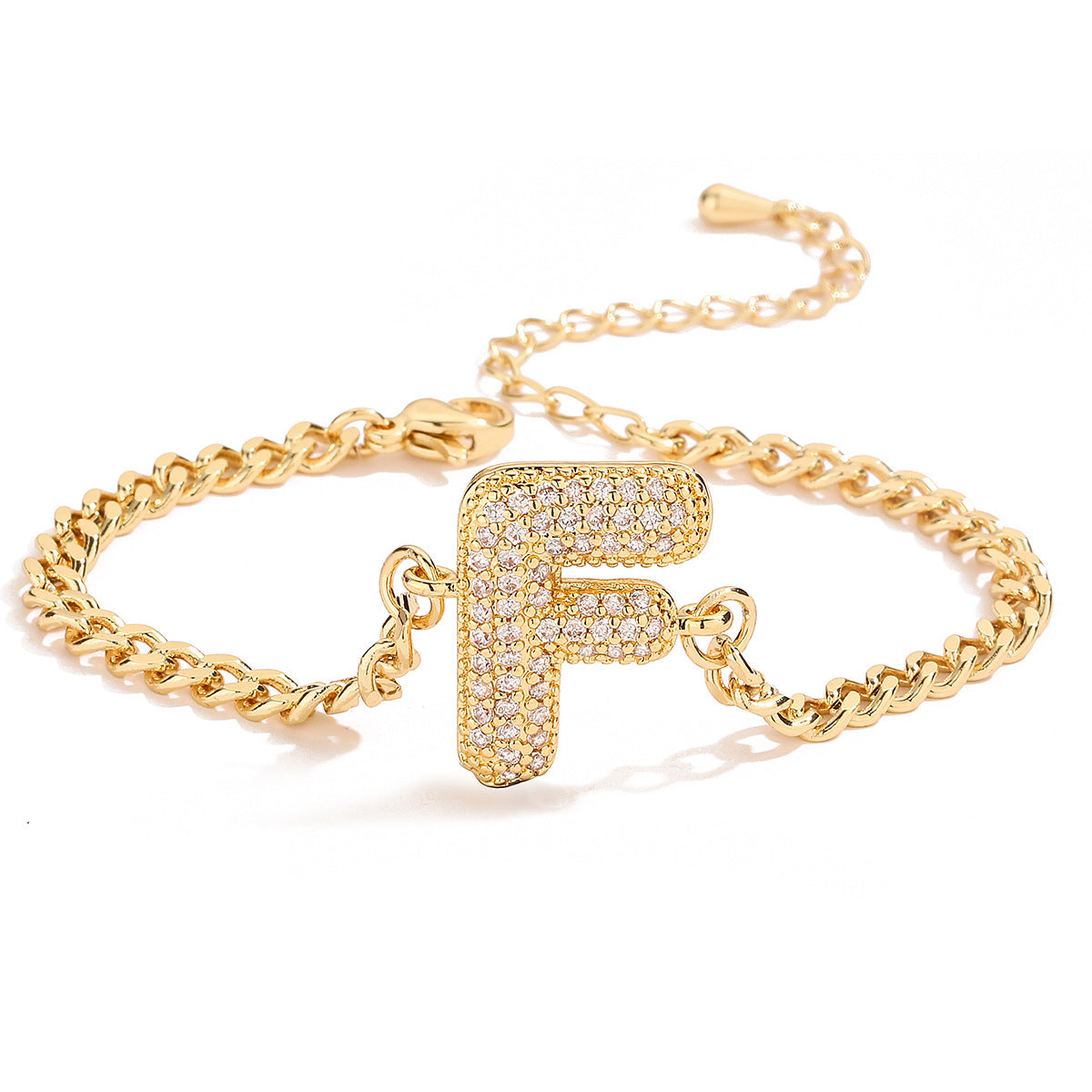 Minimalist Hip-hop 18K Gold Plated Letter Cubic Zirconia Bracelet for Women