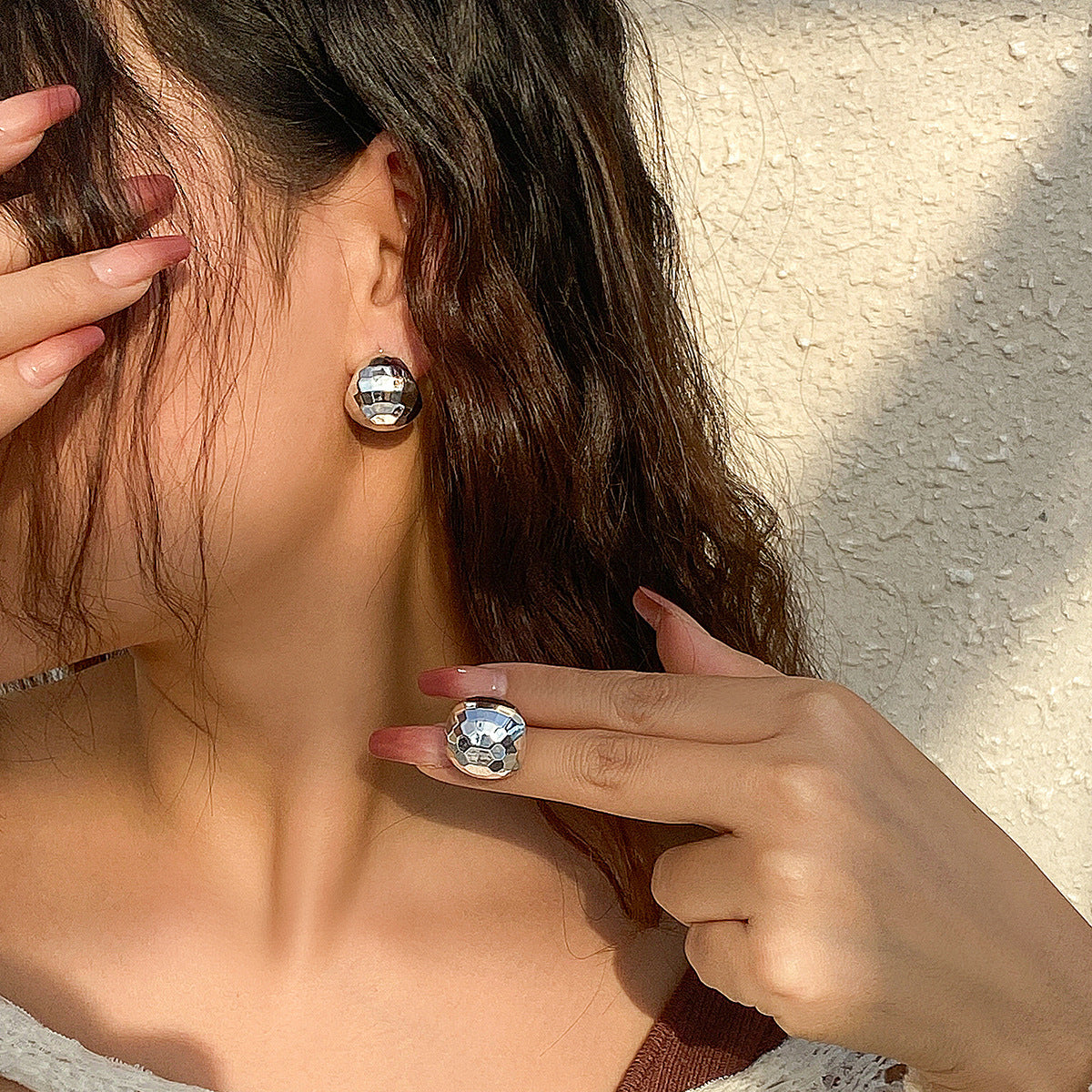 Pendientes minimalistas de acero inoxidable geométricos redondos con acabado de espejo y superficie chapada para mujer