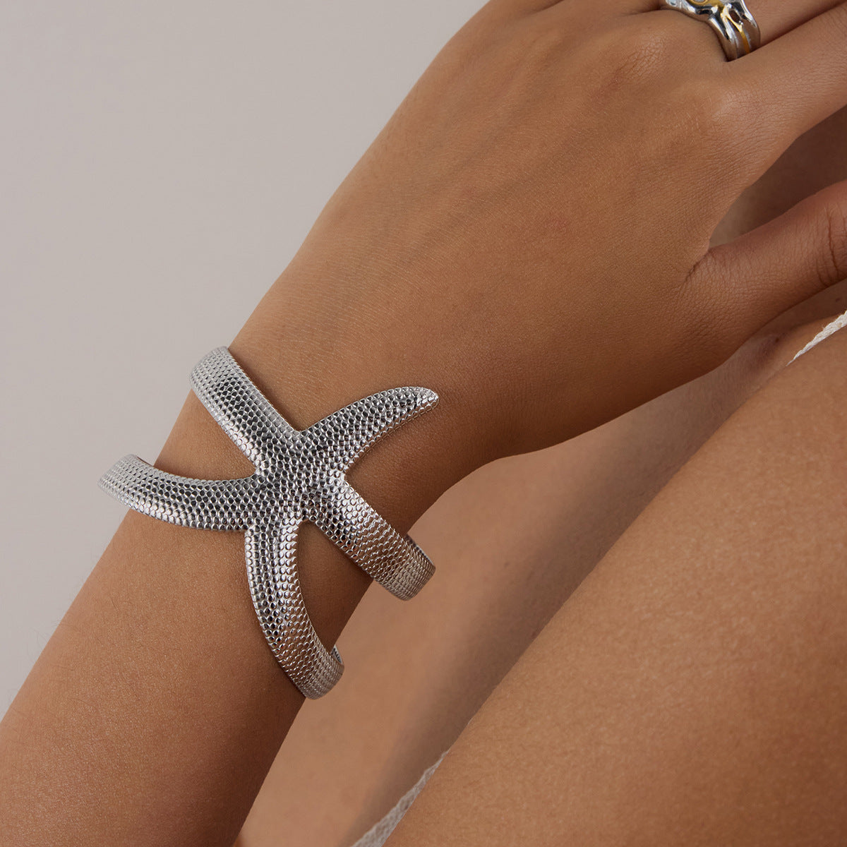 Minimalist Stainless Steel Star Plated Cuff Bracelet for Women