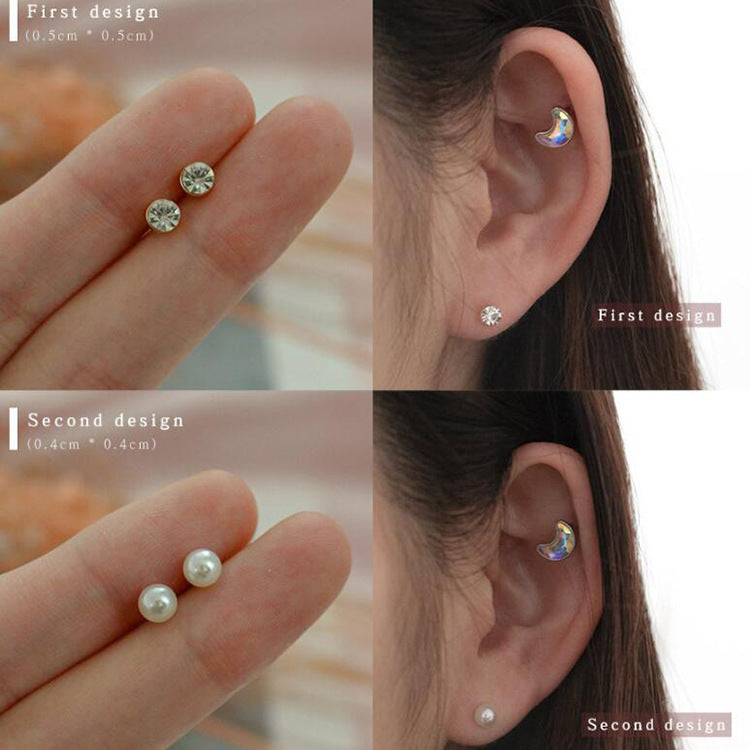 Sweet Gold Plated Geometric Heart Floral Alloy Resin Pearl Stud Earrings Set with Rhinestone