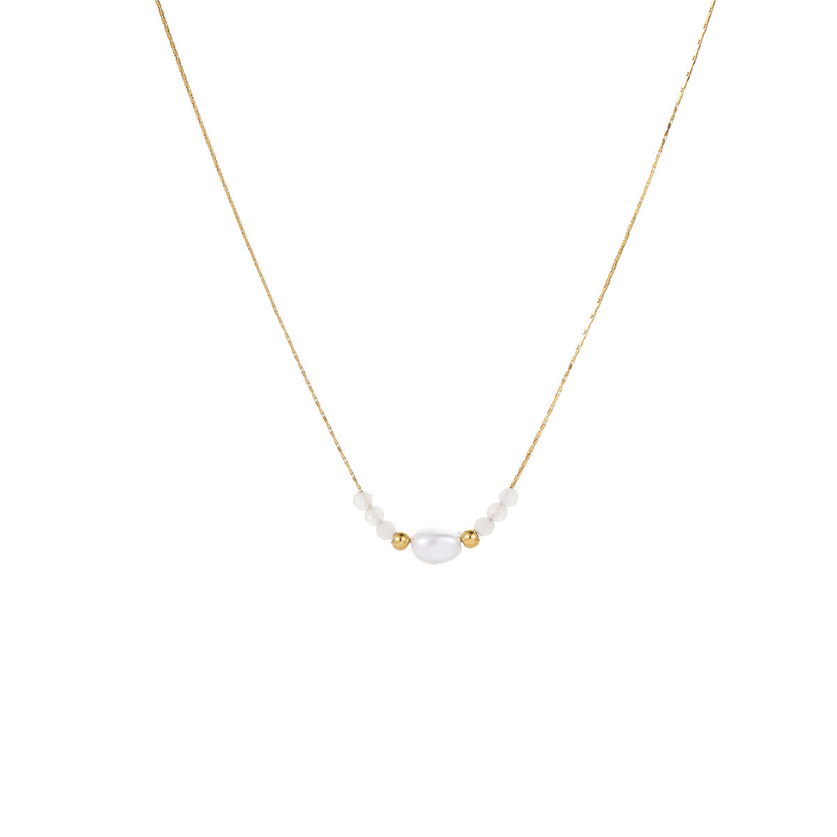 Collana geometrica minimalista da donna in acciaio al titanio con pendente di perla imitazione e finitura galvanica