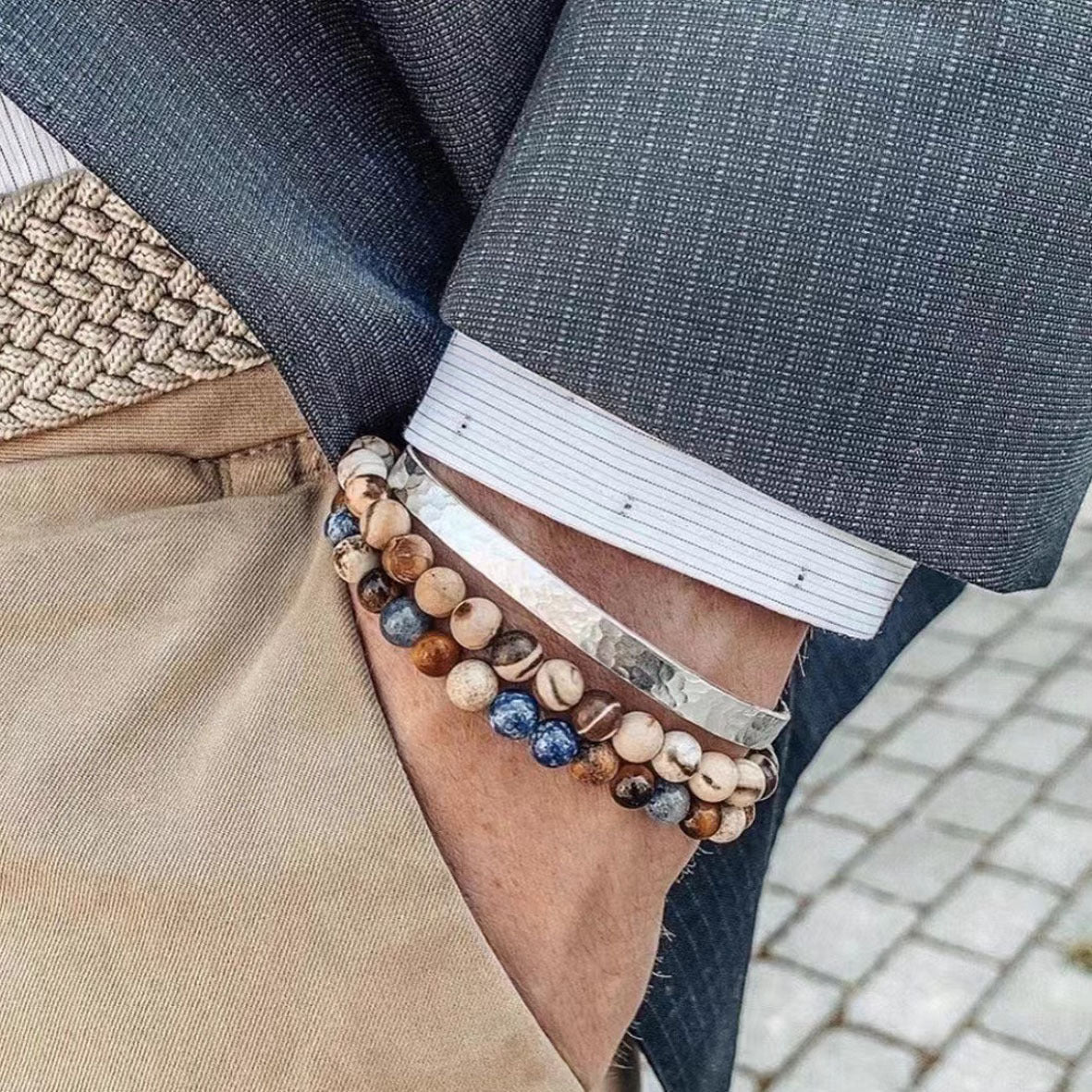 Geometric Natural Stone Agate Beaded Bracelet Unisex Handmade Jewelry