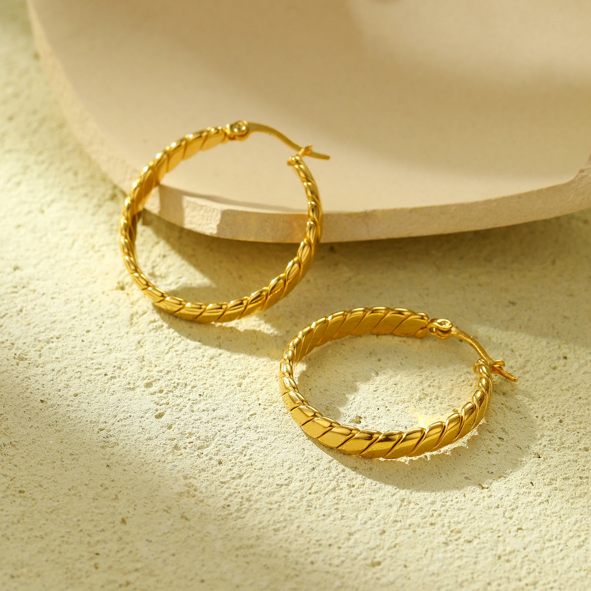 Vintage Geometric Stainless Steel Twisted Hoop Earrings for Women with Plated Finish Hypoallergenic Luxury Ear Studs