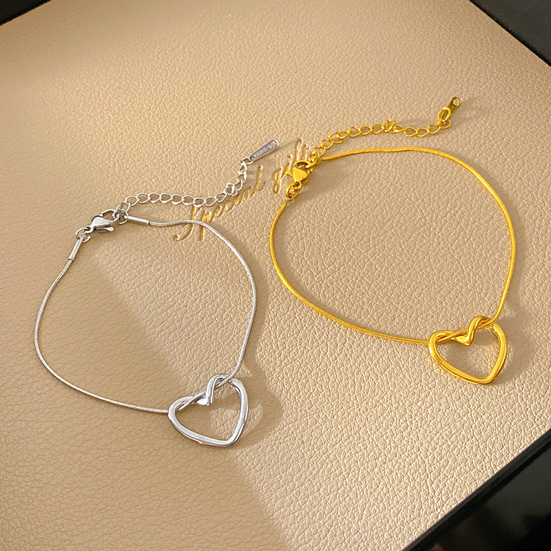 Hollow Heart Geometric Plated Titanium Steel Bracelet Unisex