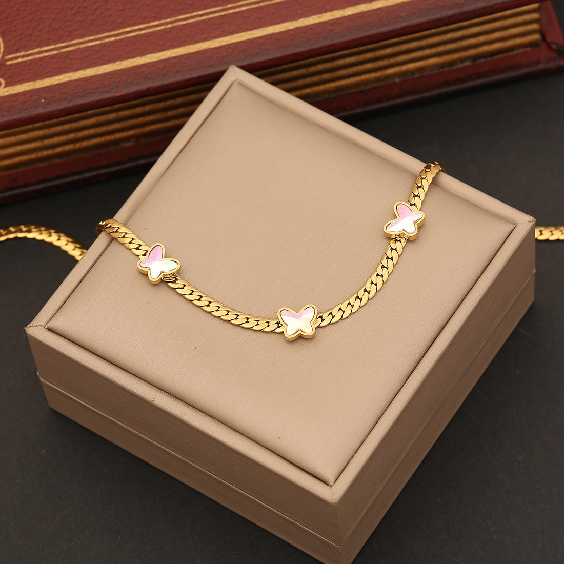 Fashionable Butterfly Pendant Necklace Set in Stainless Steel with Plated Finish for Women