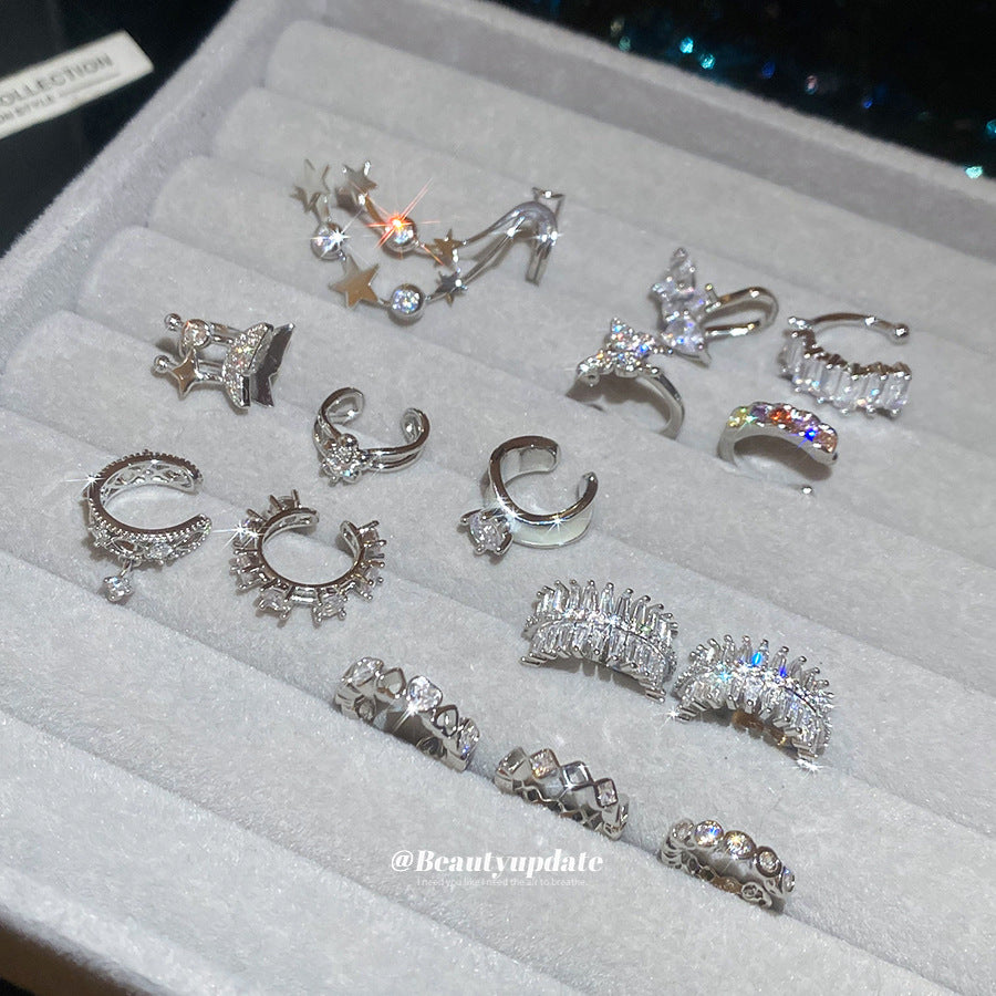 Minimalist Floral and Star-Shaped Zirconia-Set Copper Ear Cuffs for Women
