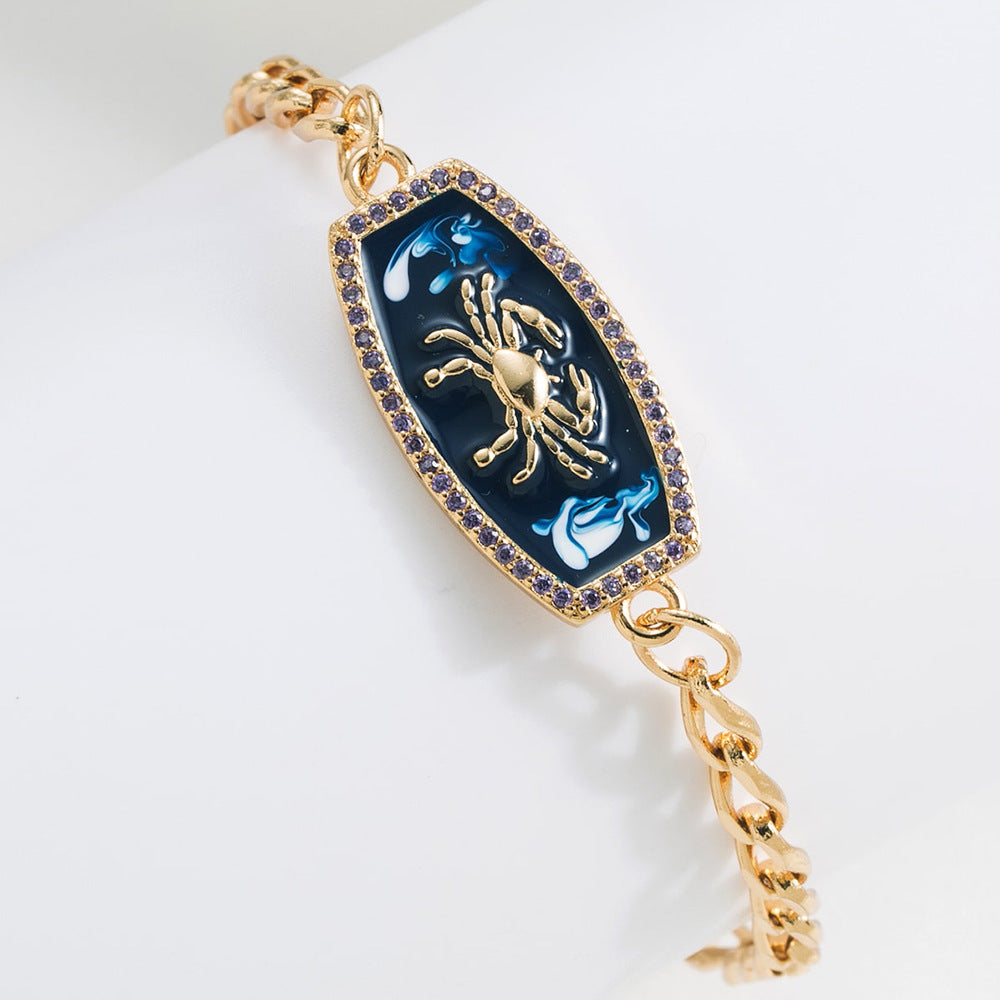 Bracciale Minimalista Zodiacale Geometrico in Rame con Placcatura in Oro 18K e Finitura Smaltata da Donna