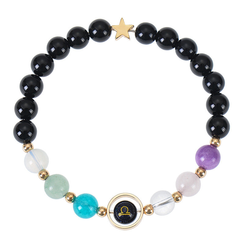 Elegant Geometric Natural Crystal Zodiac Beaded Bracelet Unisex Handmade Jewelry with Card