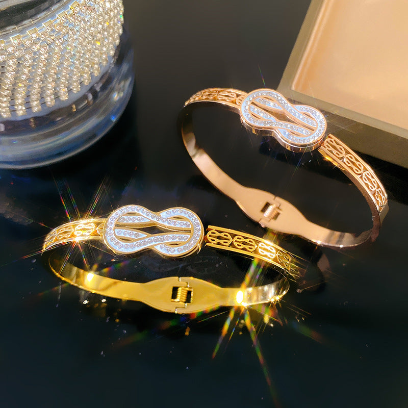 Luxury Elegant Micro-Paved Diamond Infinity Symbol Titanium Steel Bracelet for Women