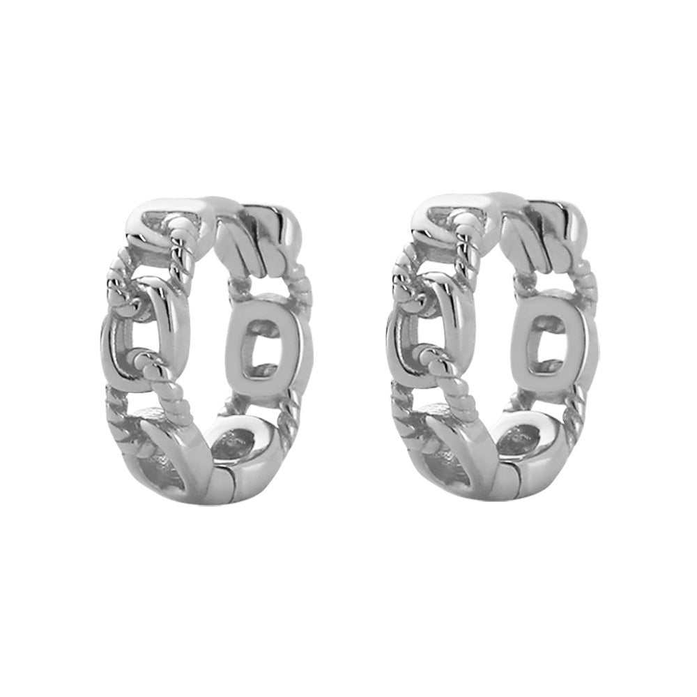 Pendientes de aro redondos geométricos de plata de ley 925 con acabado chapado en diamantes de imitación para mujer