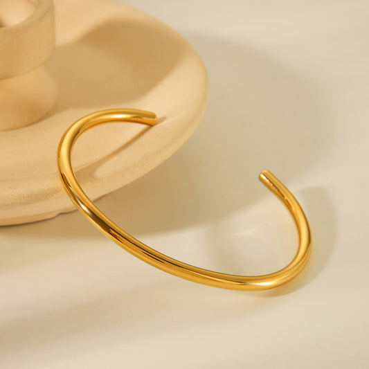 Minimalist Geometric Open Bangle Bracelet for Women Made of Titanium Steel with 18K Gold Plating