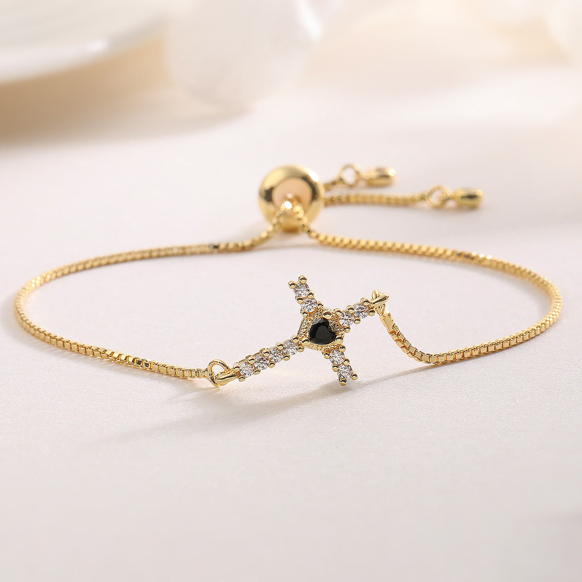 18K Gold Plated Brass Cubic Zirconia Cross Pendant Necklace for Women