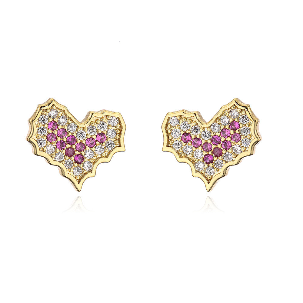 Minimalist Heart-Shaped Copper Earrings with 18K Gold Plating and Micro-Pave Zirconia for Women