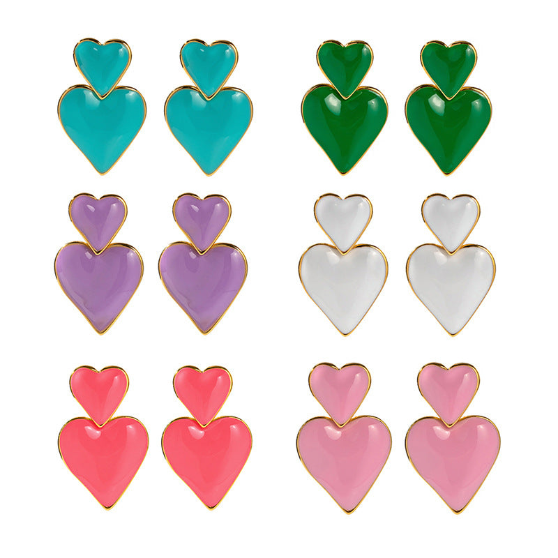 Minimalist 18K Gold Plated Heart Enamel Drop Earrings Stainless Steel Fashion Jewelry for Women