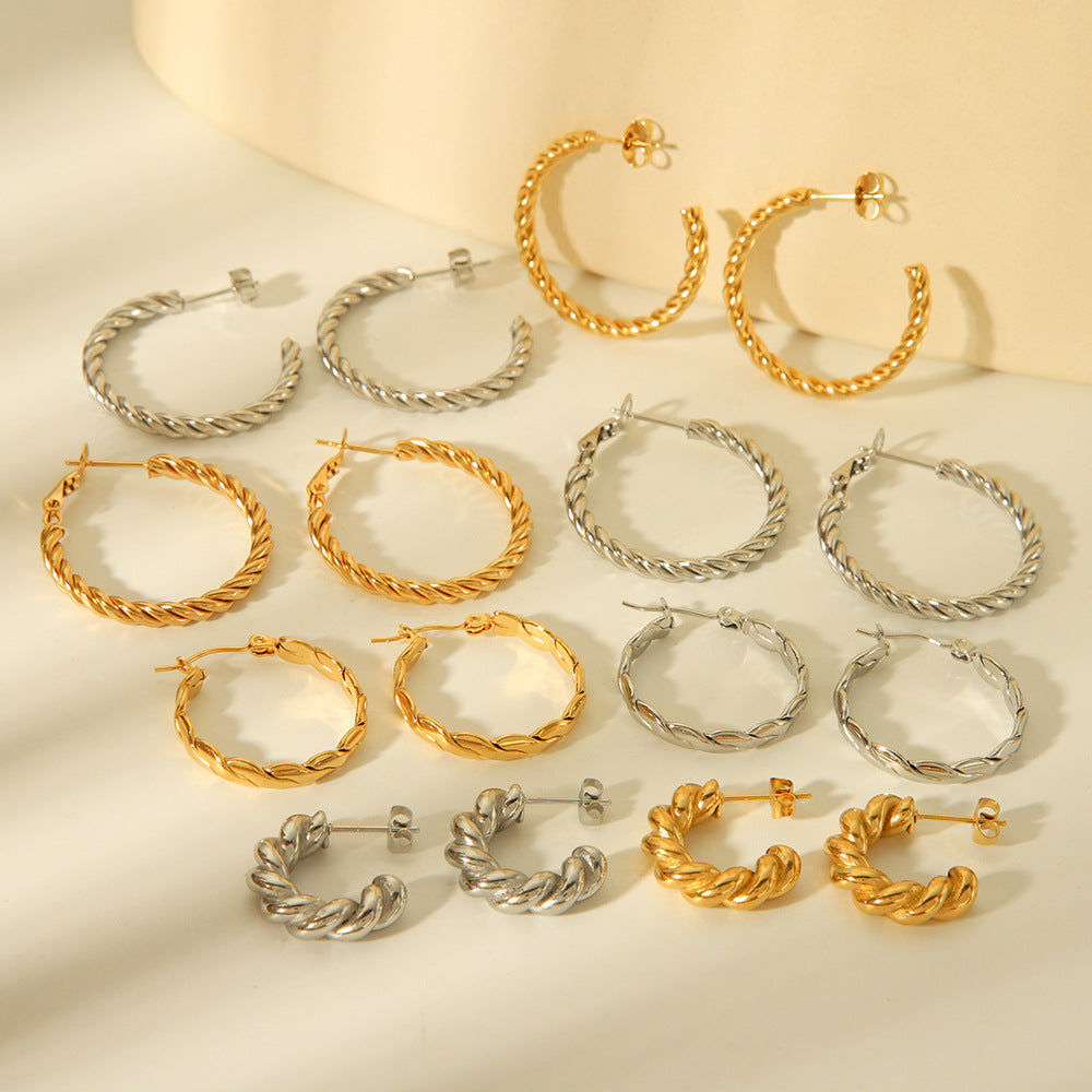 Geometric Twist Stainless Steel Earrings with Vacuum Plating for Hypoallergenic Wear