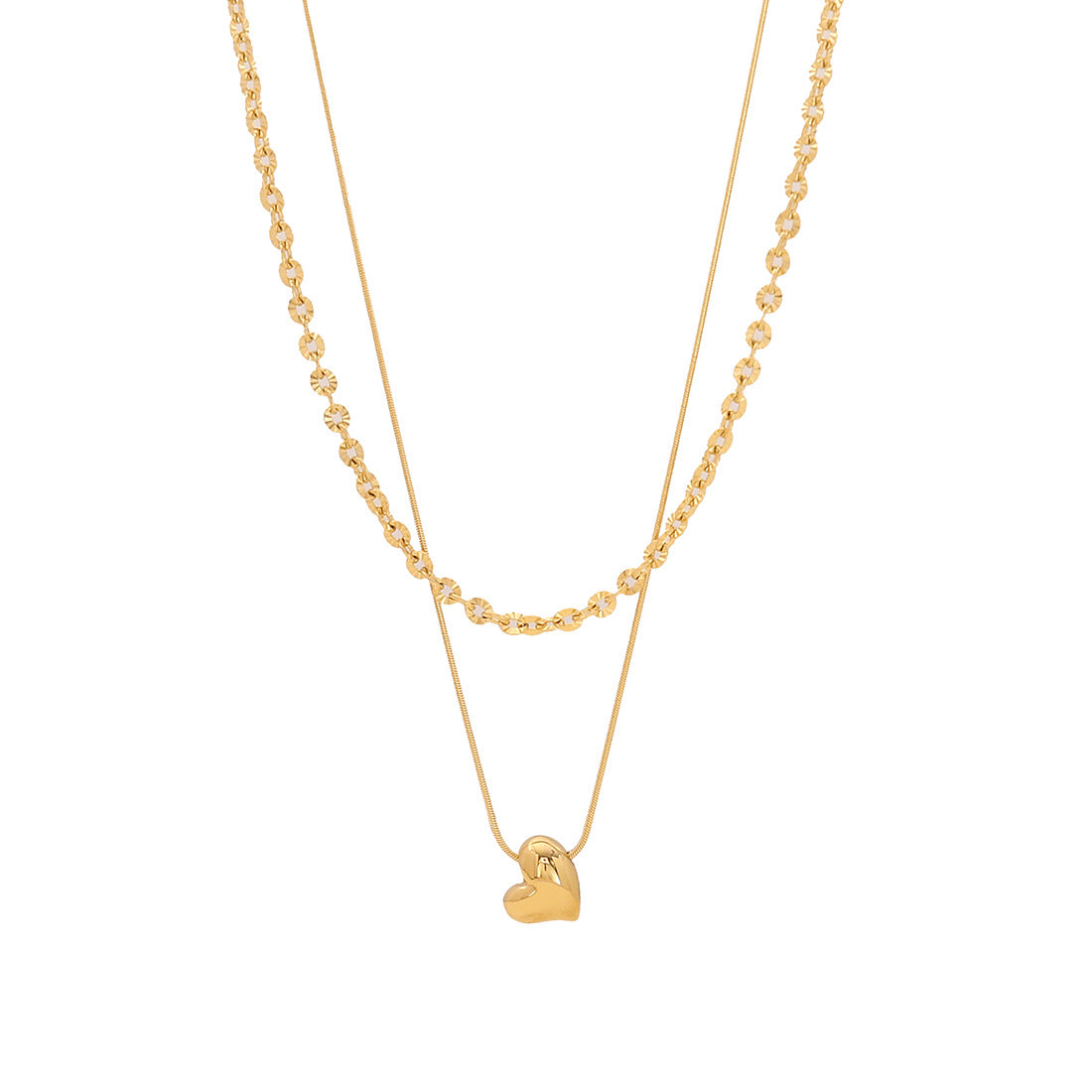 Collana da Donna Elegante Stile OL con Ciondolo a Cuore in Acciaio Inossidabile, Finitura Placcata e Catena a Serpente