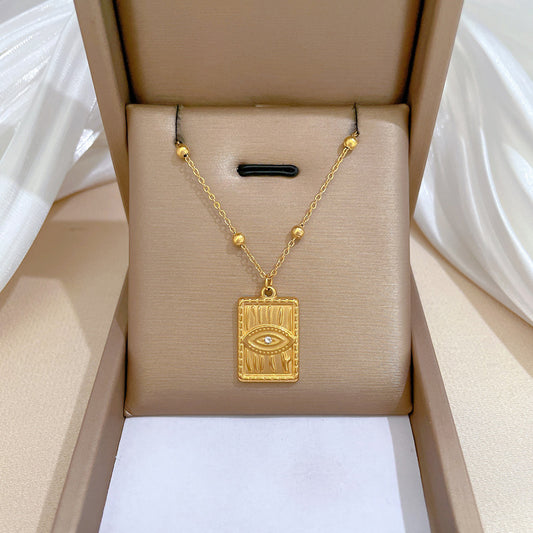 Minimalist Geometric Titanium Steel Pendant Necklace for Women and Men with Gold Plated Finish and Angular Bead Detail