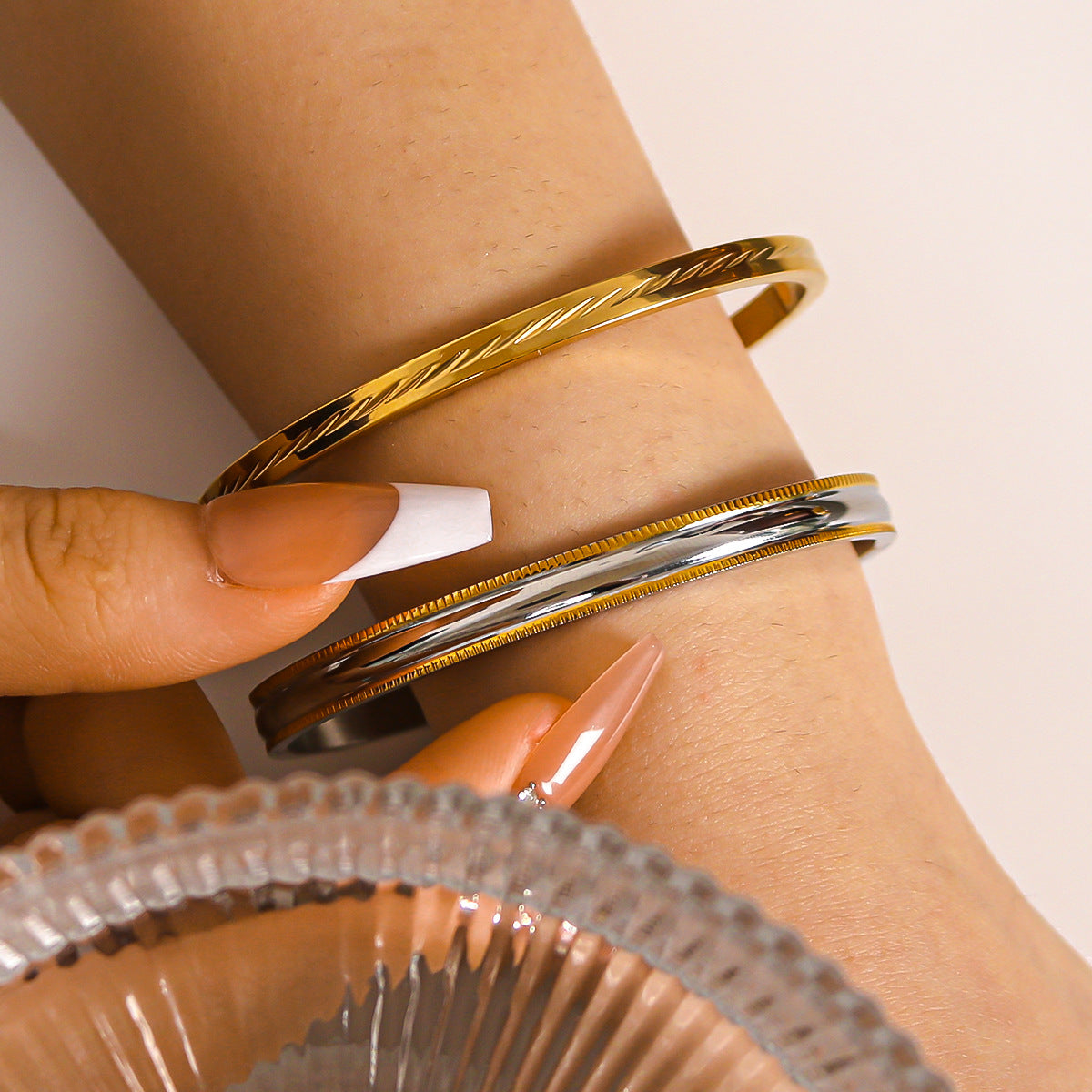 Minimalist Irregular Texture Stainless Steel Bracelet for Women with Plated Finish