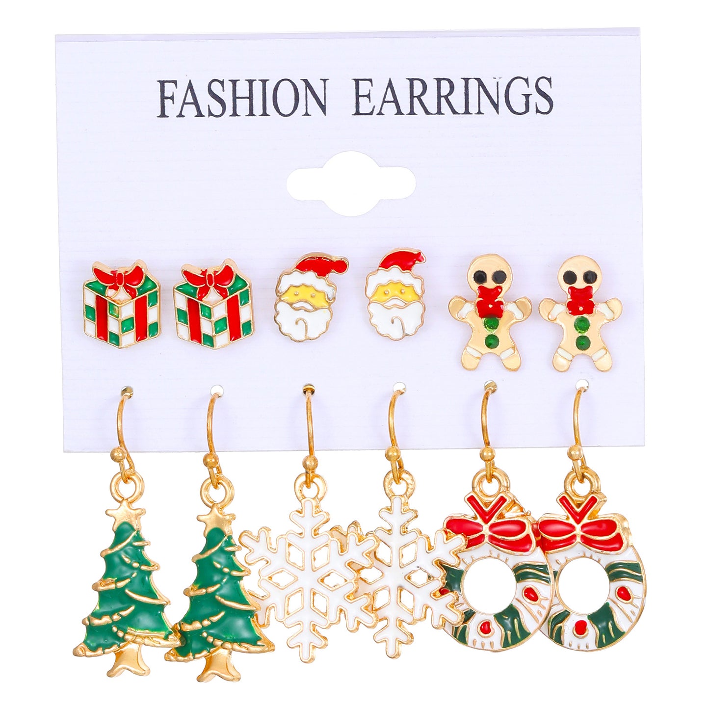 Set de pendientes de aleación con motivos navideños de muñeco de nieve, copo de nieve, reno y árbol de Navidad para mujer