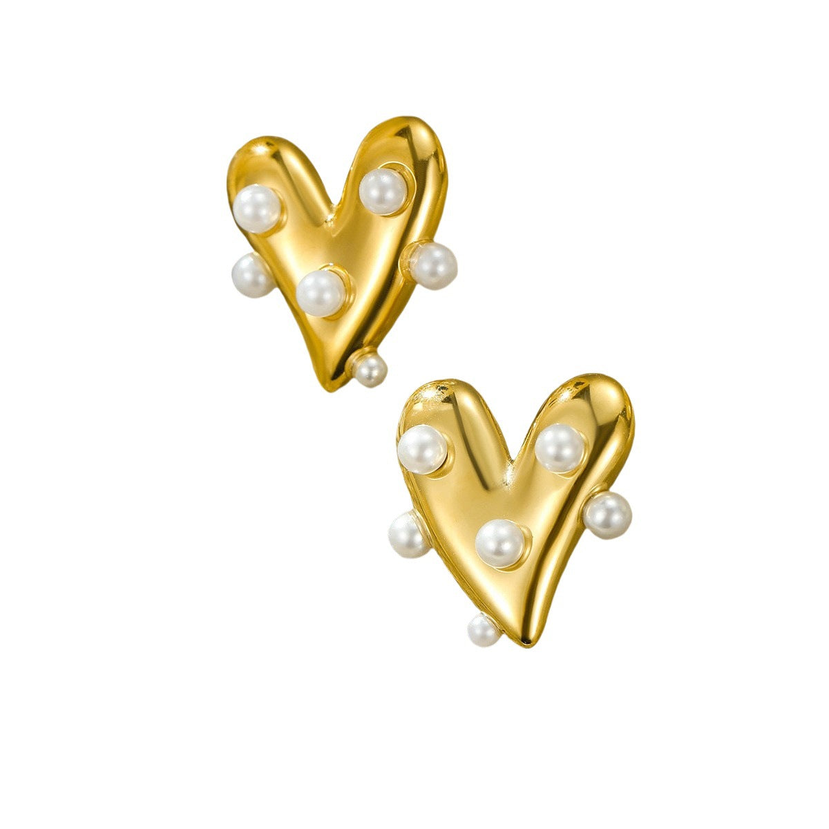 Juego de collar y pendientes de acero inoxidable con forma de corazón vintage, chapado en oro de 18 quilates al vacío y detalles de perlas