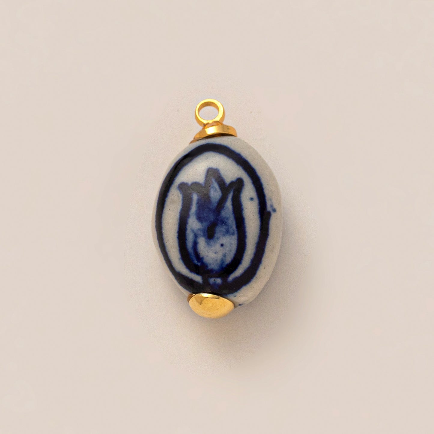 Vintage 18K Gold Plated Stainless Steel Flower Fish Round Ceramic Pendant Ball Chain Necklace