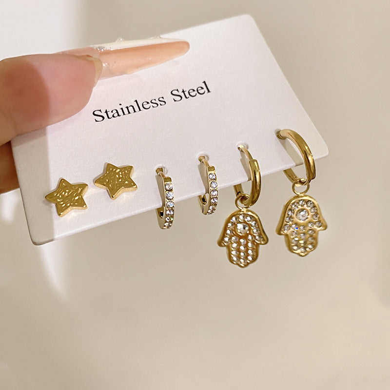 Minimalist Sweet Micro-set Diamond Plant Shape Brass Plated Earrings Set