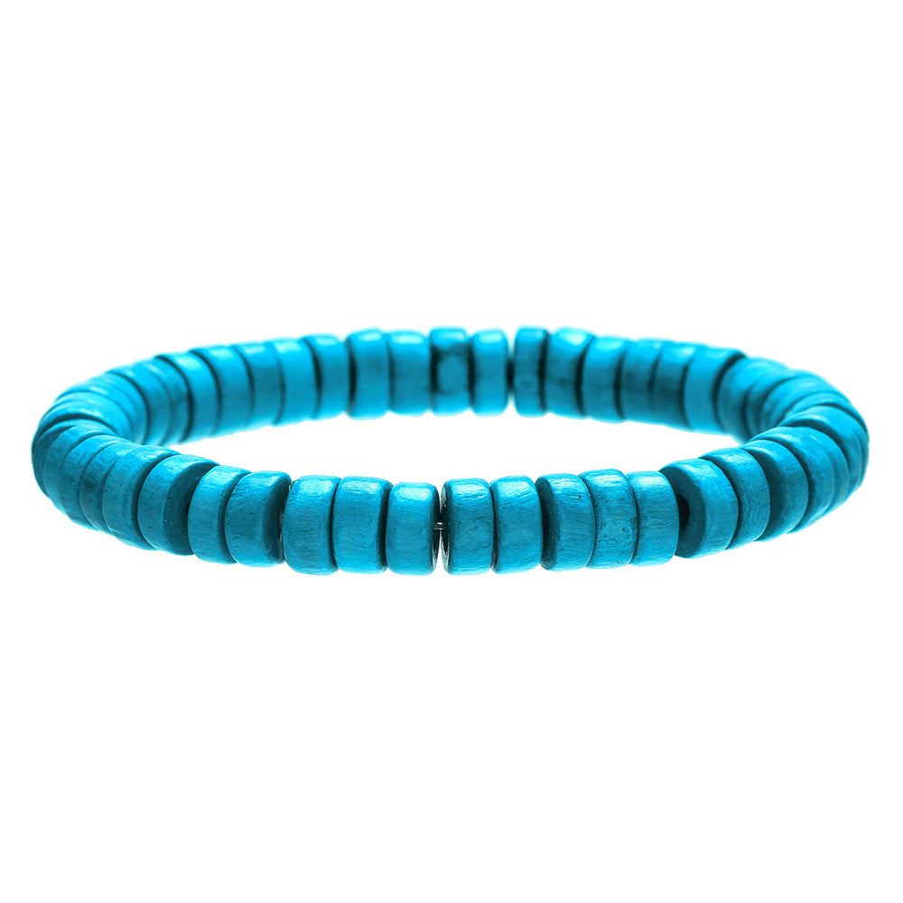 Minimalist Multicolor Round Wood Beaded Bracelet Handmade Geometric Stretch Bracelet