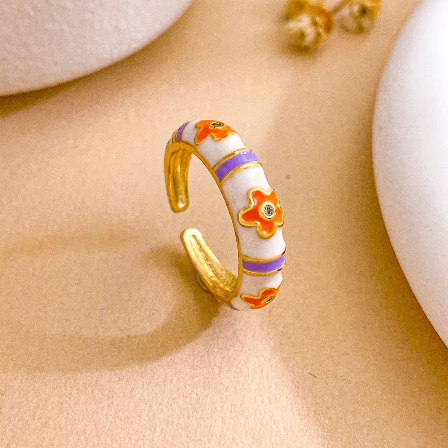 Vintage Sweet Floral Brass Gold Plated Drip Oil Ring for Women