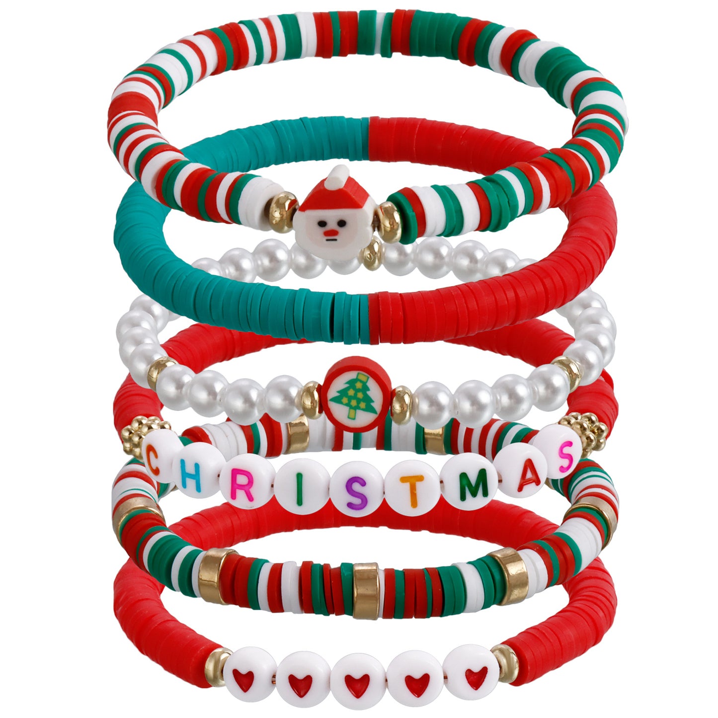 Geometric Style Handmade Polymer Clay Elastic Bracelet for Women with Plated Finish Christmas Gift