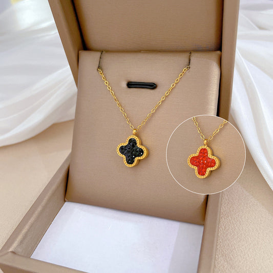 Minimalist Four-Leaf Clover Pendant Necklace in Titanium Steel with Gold Plating for Women and Men, Adjustable Locket Chain Jewelry