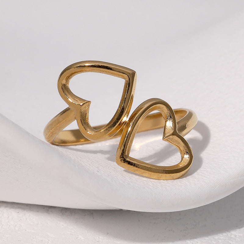 Minimalist Heart-Shaped Stainless Steel Adjustable Open Ring for Women with Plated Finish