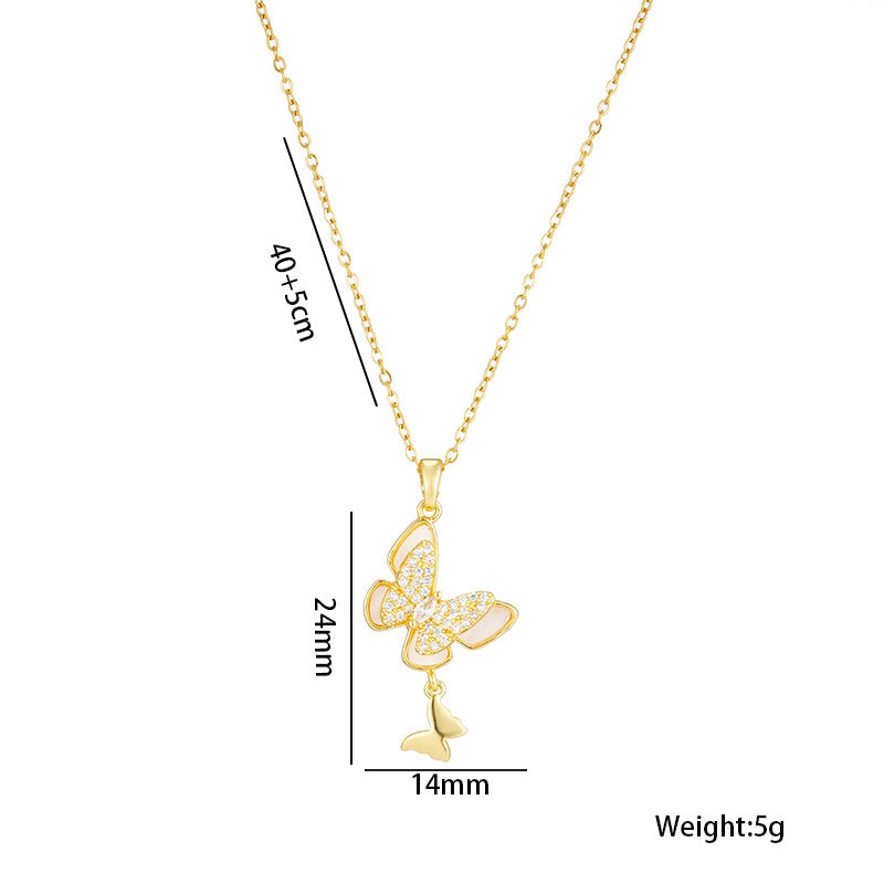 Collana da Donna in Acciaio al Titanio a Forma di Fiocco alla Moda con Finitura Galvanizzata e Catena O-Ring