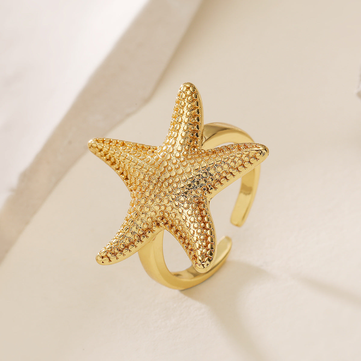 Minimalist 18K Gold Plated Brass Star Open Ring for Women