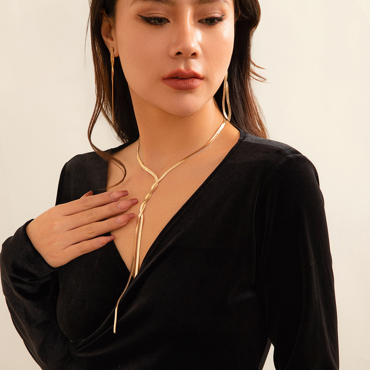 Minimalist Plated Brass Snake Chain Necklace with Tassel for Women