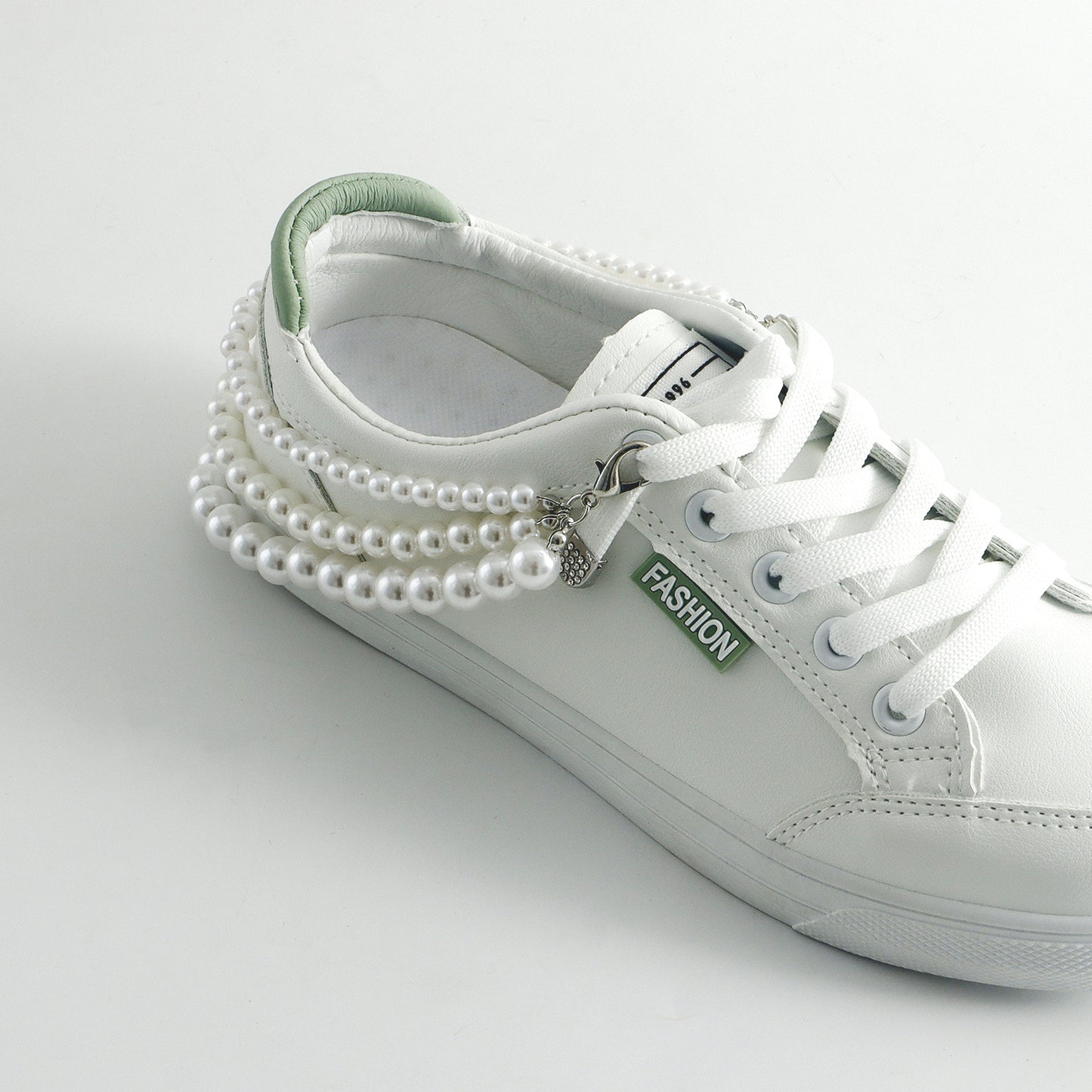 Geometric Alloy Anklet with Handwoven Fishing Line Design for Women, High-Shine Pearl Accent