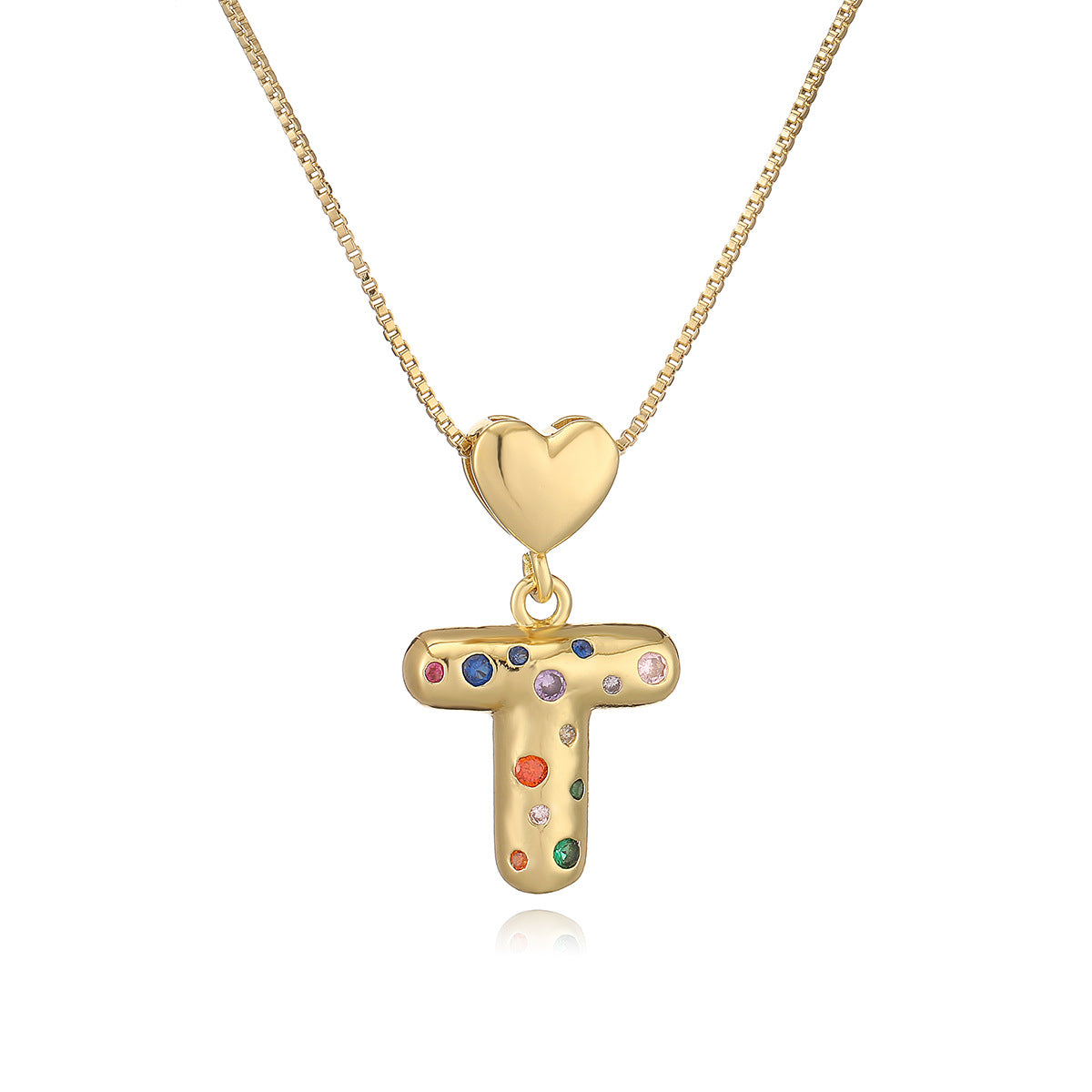 Collana Pendente Minimalista a Lettera in Rame Placcato Oro 18K con Intarsio di Zirconi per Donna