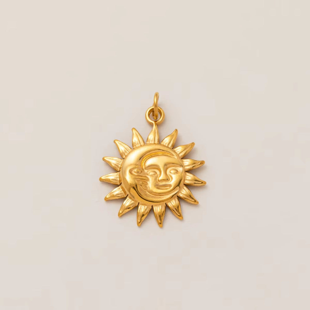 Vintage 18K Gold Plated Stainless Steel Sun Rainbow Charm Bar PVD