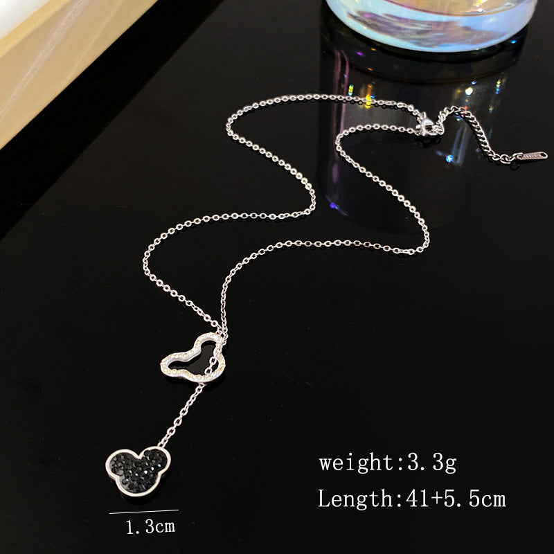 Full Cubic Zirconia Mickey Mouse Cartoon Titanium Steel Plated Necklace