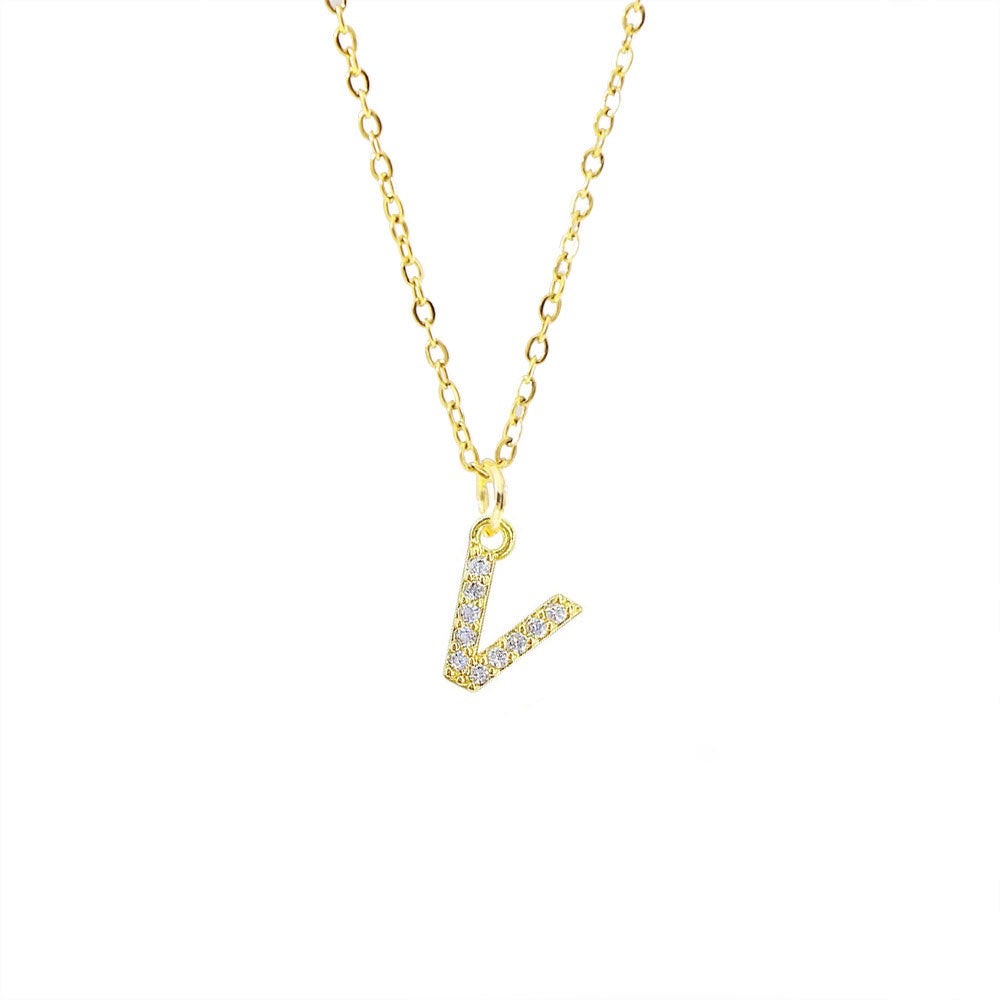 Collar con colgante de cadena de serpiente de oro chapado en acero titanio con forma de letra minimalista para mujer con incrustaciones de circonita cúbica