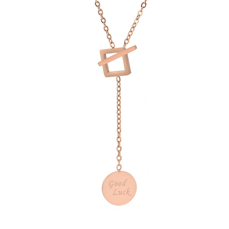 Minimalist Geometric Love Pendant Titanium Steel Necklace with Plated Finish for Women