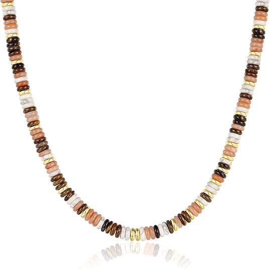 Bohemian Luxury Round Natural Stone Beaded Stainless Steel Necklace for Women