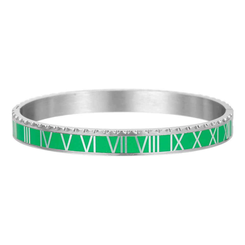 Geometric Stainless Steel Plated Roman Numeral Bracelet for Women with Egg Shape Design