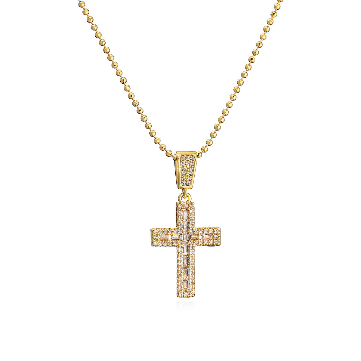 Collana con pendente a croce minimalista da donna in rame con placcatura in oro 18 carati e intarsio in zircone