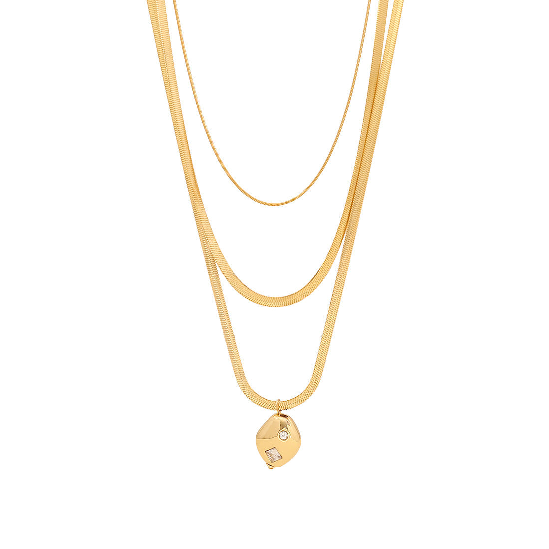 Collar de Cadena de Serpiente para Mujer, de Acero Inoxidable con Doble Capa Irregular Geométrica y Acabado Bañado