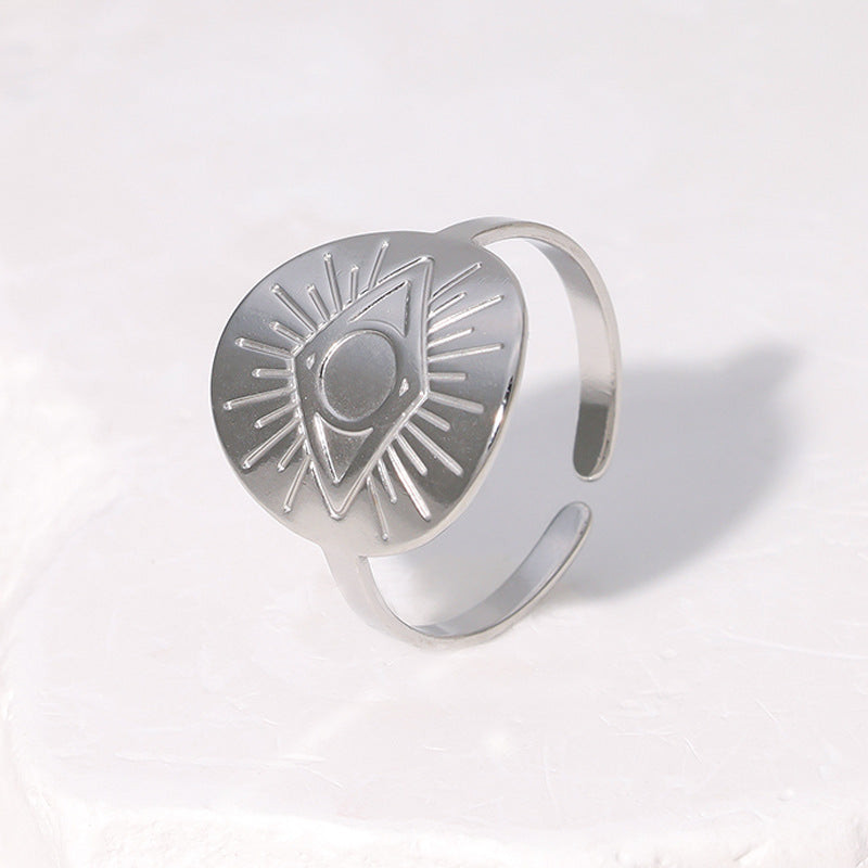 Minimalist Geometric Evil Eye Open Ring for Women in Titanium Steel with Plated Finish