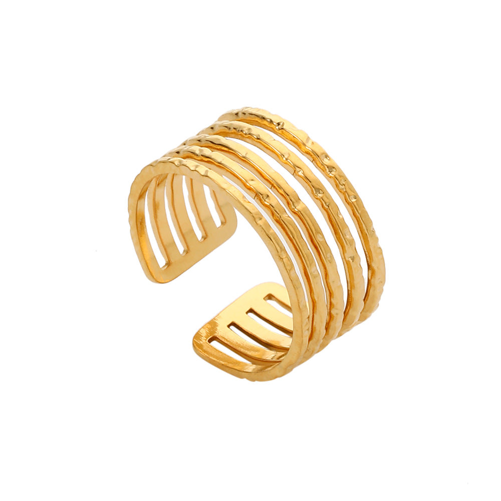 Anello da donna regolabile geometrico minimalista in acciaio inossidabile con design cavo e finitura placcata