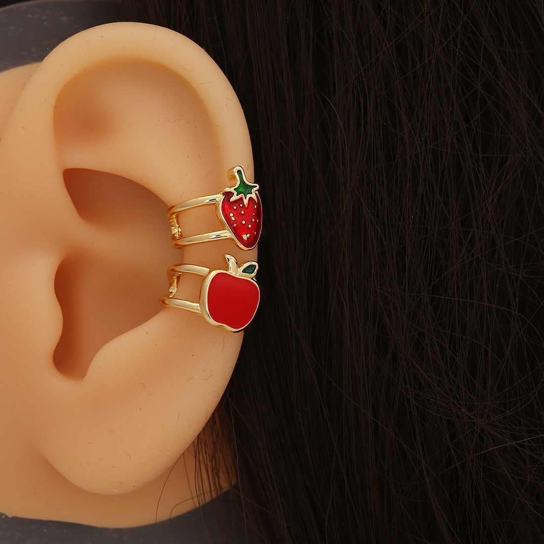 Cute Fruit-Shaped Enamel Cherry Strawberry Apple Stud Earrings for Women in Copper