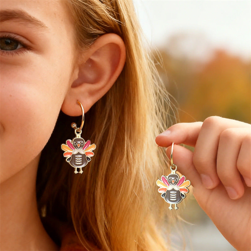 Minimalist Bowknot-Shaped Metal Stud Earrings for Girls with Pearl Inlay and Colorful Bee and Corn Fruit Design
